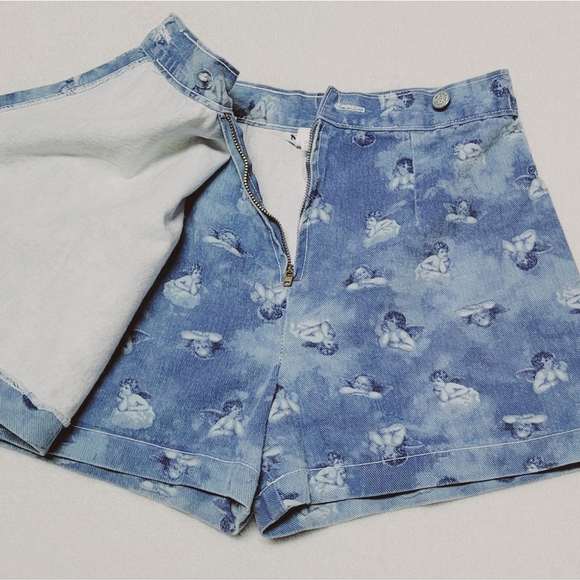 Rare Vintage 90s Niki-Lee Angelic Cherub Print High Waisted Denim Mini Skort S - Picture 5 of 11